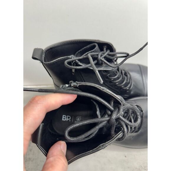 BP Lace Up Boots Size 9.5 Black Leather Block Heel Rubber Sole NEW - Picture 6 of 8